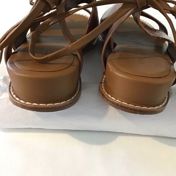 Vince Brown Forster Leather Watersnake Ankle-Wrap Sandals - Picture 4 of 9